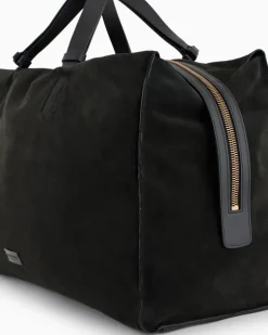 Reisetasche aus Wildleder mit Ledergriffen GrüN