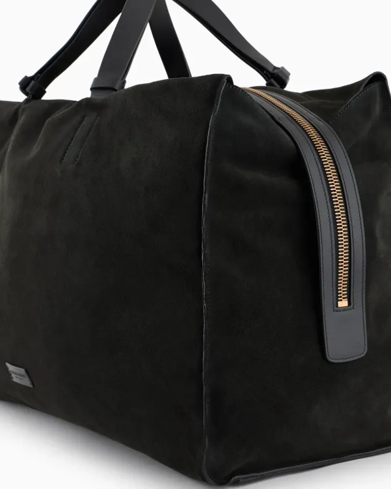 Reisetasche aus Wildleder mit Ledergriffen GrüN