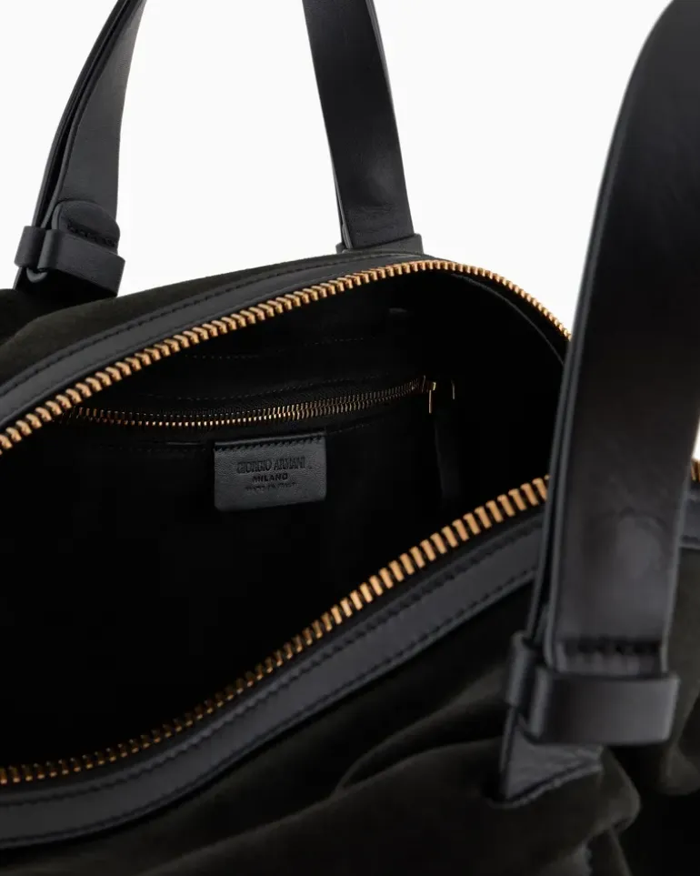 Reisetasche aus Wildleder mit Ledergriffen GrüN