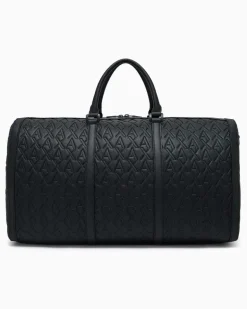Reisetasche mit geprägtem Muster und Schulterriemen Schwarz