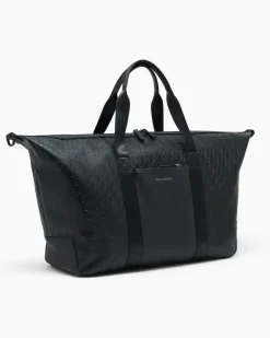 Reisetasche mit geprägtem Muster und einem Schultergurt Schwarz