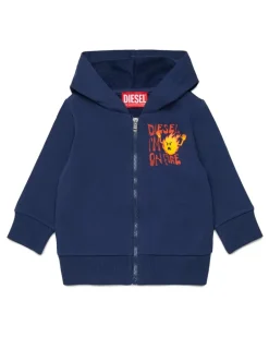 Reißverschluss-Kapuzenpullover aus Baumwolle mit Flammenprint - Sweatshirts - Herren - Blau