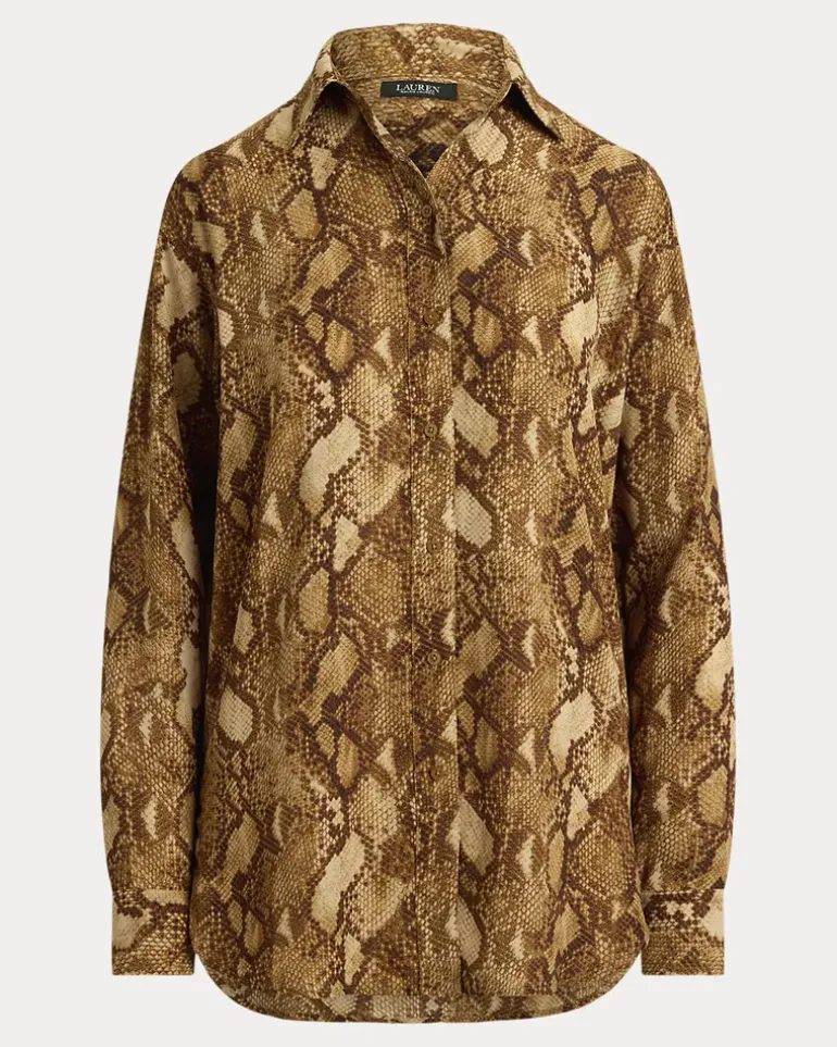 Relaxed-Fit Hemd aus Python-Georgette Tan