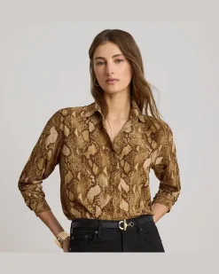 Relaxed-Fit Hemd aus Python-Georgette Tan