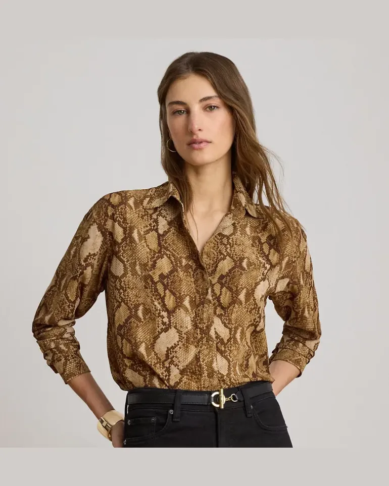 Relaxed-Fit Hemd aus Python-Georgette Tan