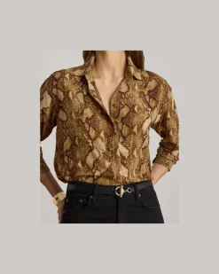 Relaxed-Fit Hemd aus Python-Georgette Tan