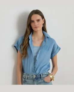 Relaxed-Fit Kurzarmhemd aus Leinen Blue