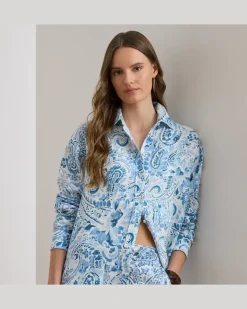 Relaxed-Fit Leinenhemd mit Paisley-Motiv Blue
