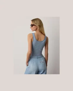 Rippenstrick-Tanktop Ellis mit Streifen Blue