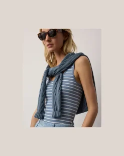 Rippenstrick-Tanktop Ellis mit Streifen Blue