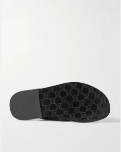 Riviera Logo-Embellished Leather and Elastic Flip Flops Black