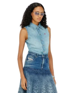 Ärmelloses Jeanshemd - Denimhemden - Damen - Blau