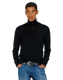 Rollkragenpullover aus Wolle mit Cutout-Logo - Strickwaren - Herren - Schwarz
