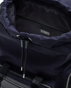 Rucksack aus Nylon und genarbtem Leder Blau