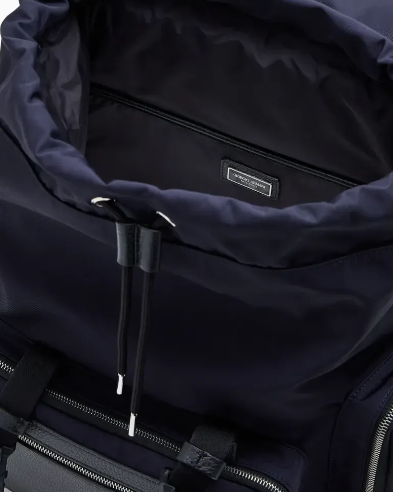 Rucksack aus Nylon und genarbtem Leder Blau