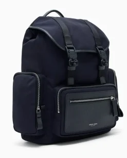 Rucksack aus Nylon und genarbtem Leder Blau