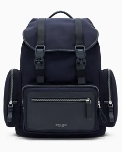 Rucksack aus Nylon und genarbtem Leder Blau