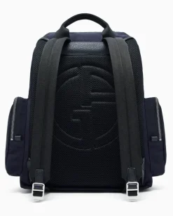 Rucksack aus Nylon und genarbtem Leder Blau