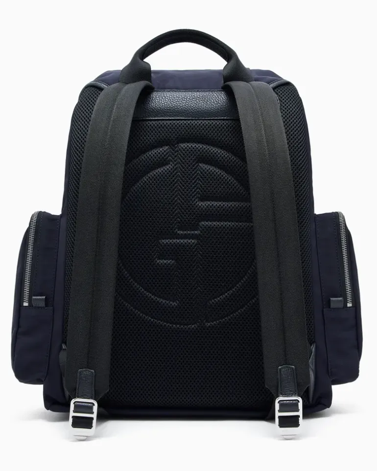 Rucksack aus Nylon und genarbtem Leder Blau