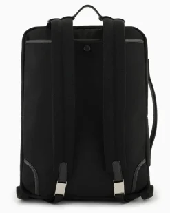 Rucksack aus Nylon und vollnarbigem Leder Schwarz