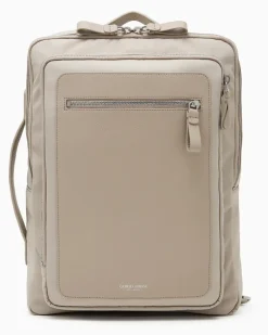 Rucksack aus Nylon und vollnarbigem Leder Beige