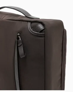 Rucksack aus Nylon und vollnarbigem Leder Braun