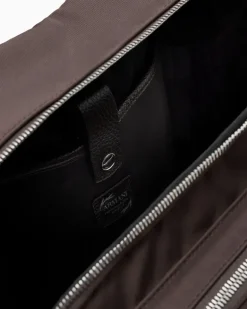 Rucksack aus Nylon und vollnarbigem Leder Braun