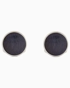 Runde Manschettenknöpfe aus 925er-Silber und Perlmutt Blau