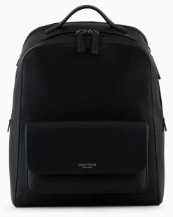 Runder Rucksack aus Leder Schwarz