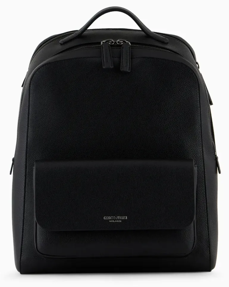 Runder Rucksack aus Leder Schwarz