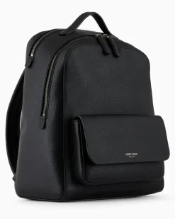 Runder Rucksack aus Leder Schwarz