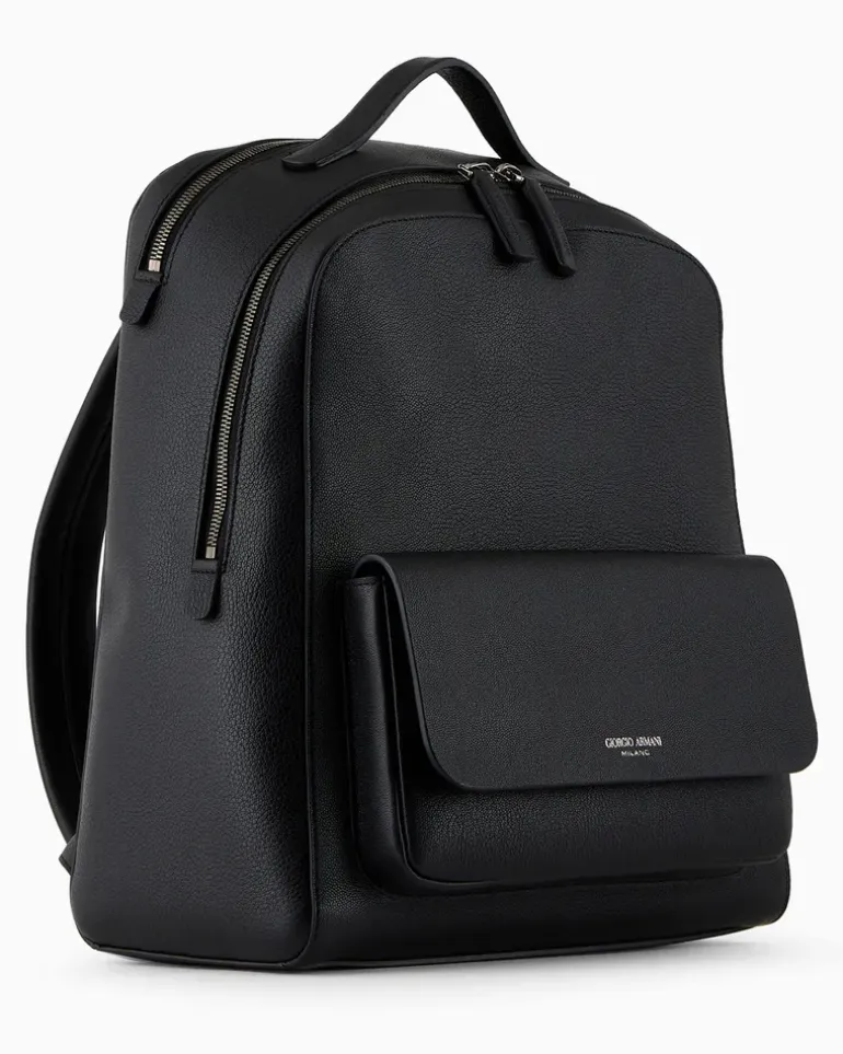 Runder Rucksack aus Leder Schwarz