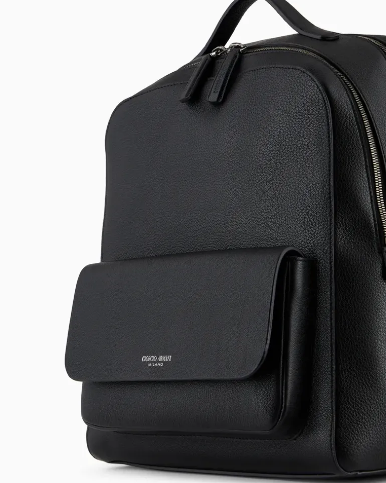 Runder Rucksack aus Leder Schwarz