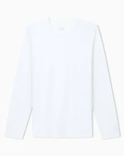 Rundhals-Langarmshirt aus Pima-Baumwolljersey Essential Weiß