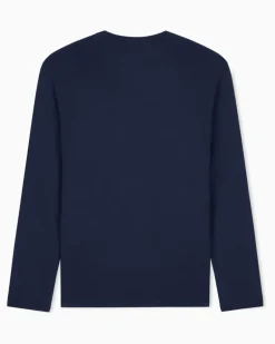 Rundhals-Langarmshirt aus Pima-Baumwolljersey Essential Marineblau