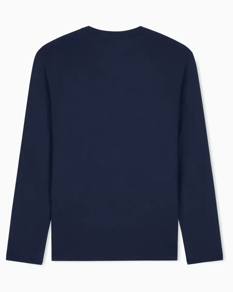 Rundhals-Langarmshirt aus Pima-Baumwolljersey Essential Marineblau