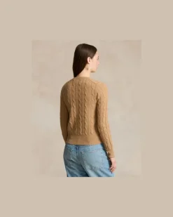 Rundhalsstrickjacke aus Kaschmir Tan
