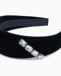 Samt Stirnband mit einer Applikation aus Kristallen Holiday Schwarz