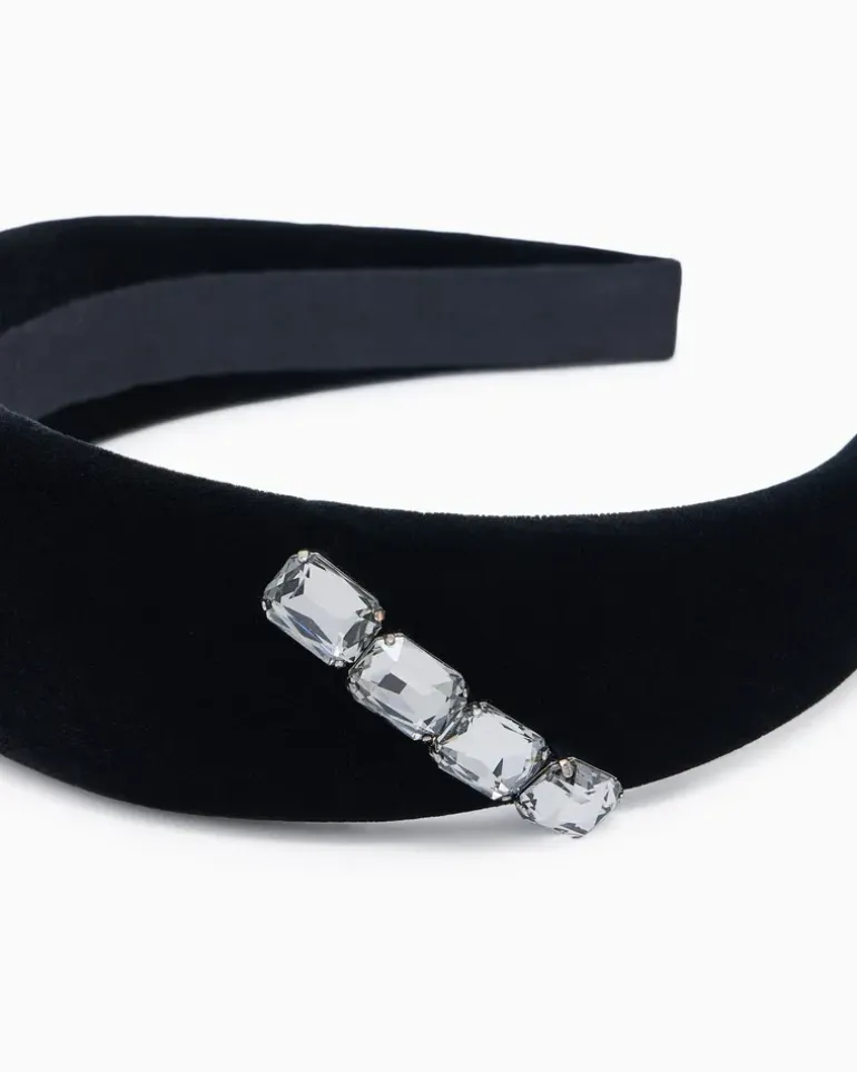 Samt Stirnband mit einer Applikation aus Kristallen Holiday Schwarz