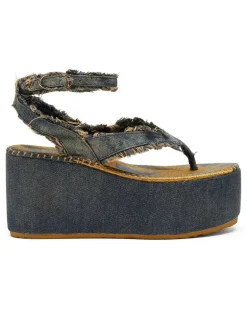 Sa-Nikola - Sandale aus Denim mit ausgefransten Details - Sandalen - Damen - Blau
