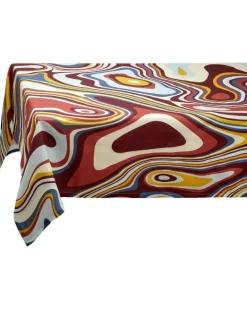 Sateen Waves Tischdecke aus Leinen - Rot