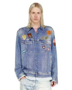 Satinhemd mit trompe-l'oeil denim-print - Hemden - Herren - Blau
