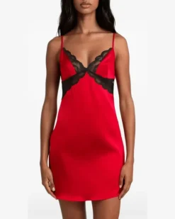 Satin Muse Nachthemd mit Spitzenbesatz - Rot