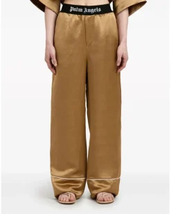 Satin-Pyjamahose mit Logo-Streifen - Nude