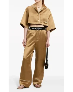 Satin-Pyjamahose mit Logo-Streifen - Nude