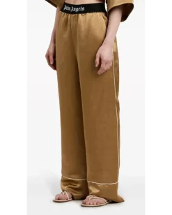 Satin-Pyjamahose mit Logo-Streifen - Nude