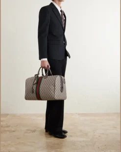 Savoy Leather-Trimmed Coated-Canvas Weekend Bag Neutrals