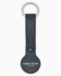 Schlüsselanhänger mit AirTag-Halter, gefertigt aus genarbtem Kalbsleder Schwarz