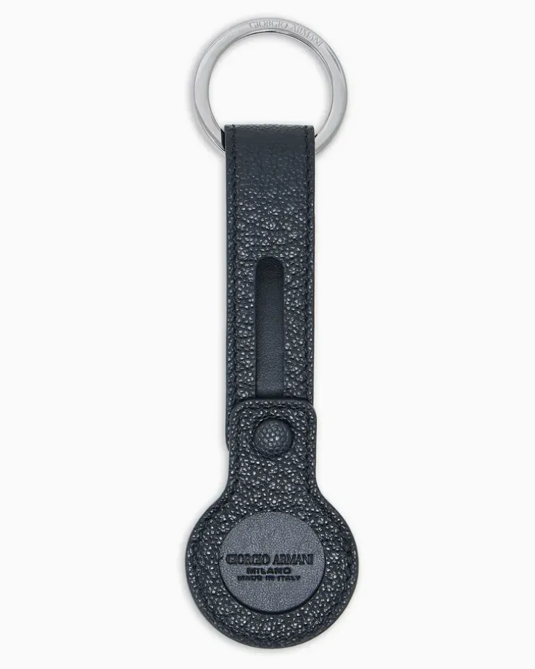 Schlüsselanhänger mit AirTag-Halter, gefertigt aus genarbtem Kalbsleder Schwarz