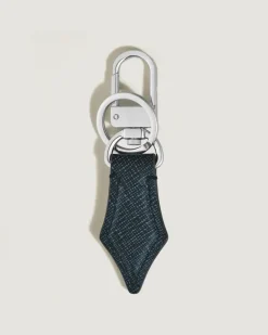 Schlüsselanhänger mit Federdetail aus Sartorial Leder - Tweed-Blau - Leder - MB220358 - Schlüsselringe & Schlüsseletuis